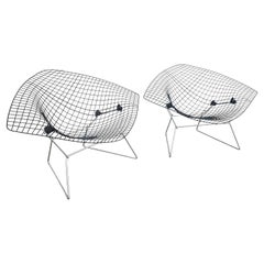 Pareja de Grandes Sillas Diamante Bertoia Modernas de Mitad de Siglo