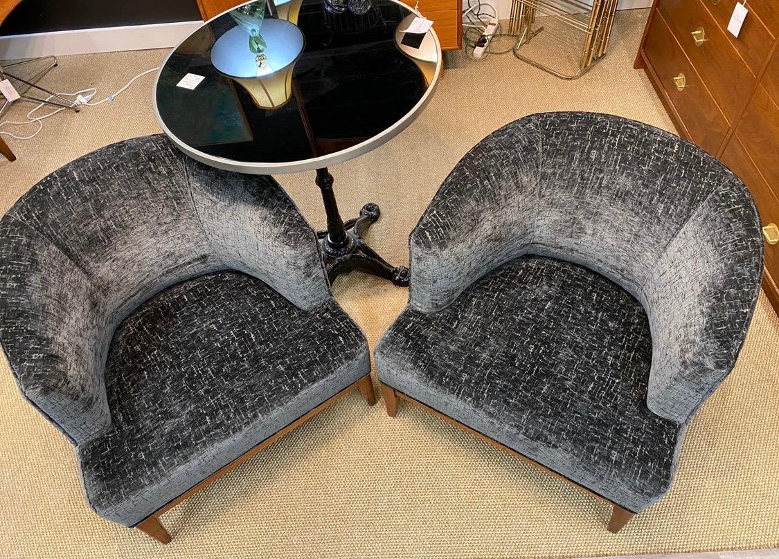 Fabric Pair of Mid-Century Modern Bespoke Custom Newly Upholstered Club Chairs