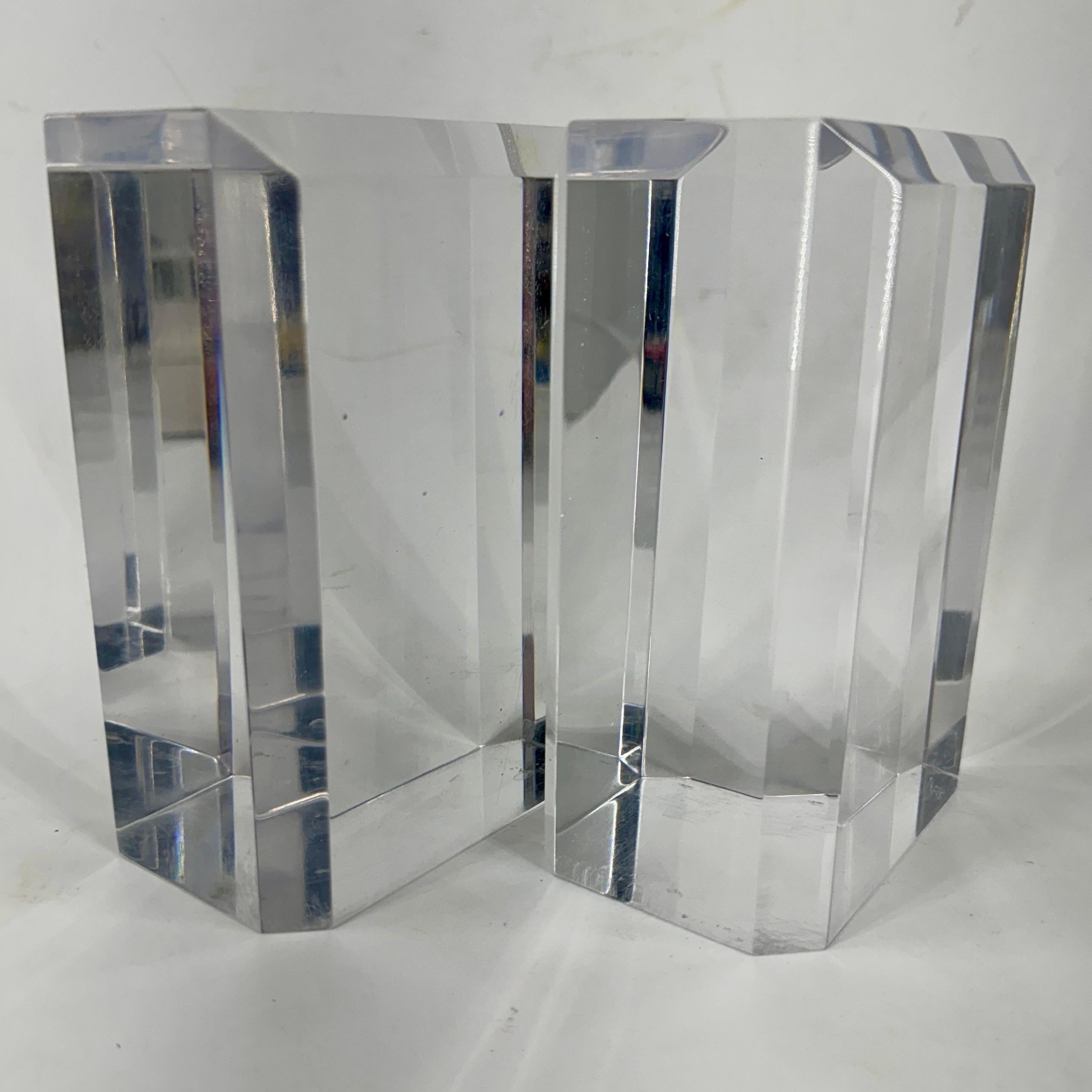 American Pair of Mid-Century Modern Beveled Lucite Bookends