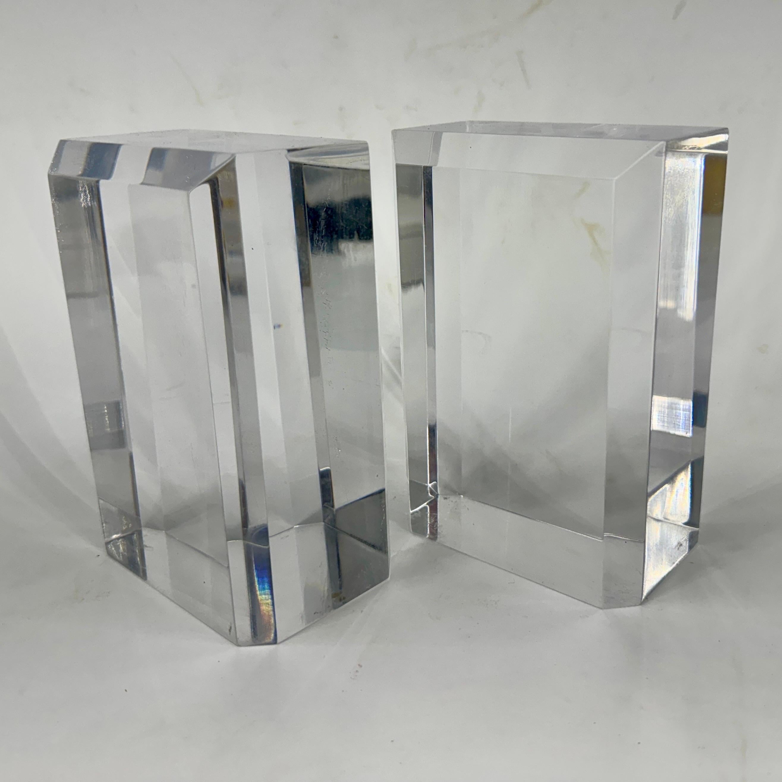 Pair of Mid-Century Modern Beveled Lucite Bookends For Sale 2