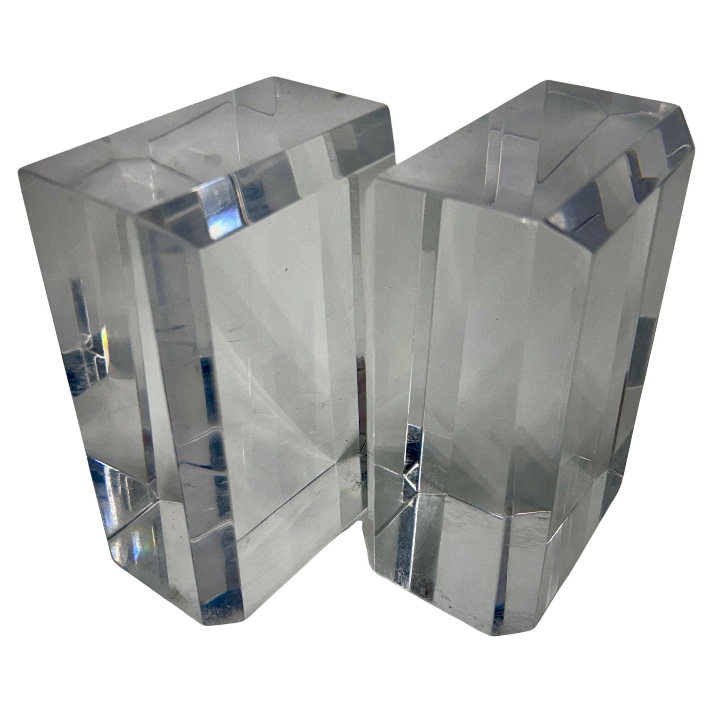 Pair of Mid-Century Modern Beveled Lucite Bookends