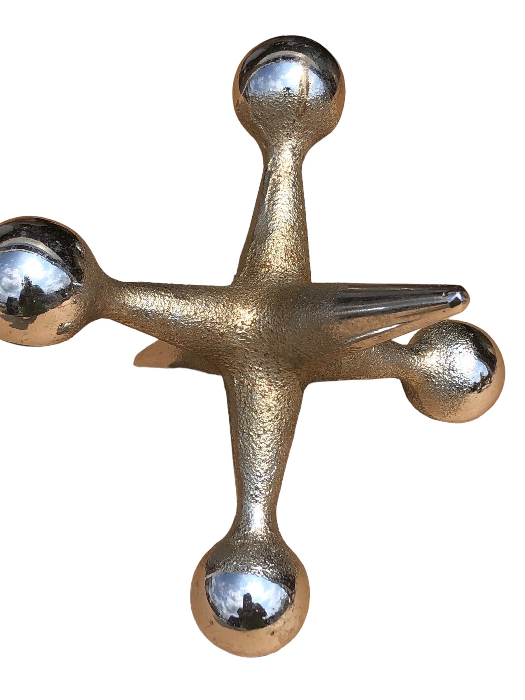 Attributed Bill Curry for Design line chrome plated iron jacks bookends or decorative objects. Heavy cast metal with chrome plating. In good vintage condition. 