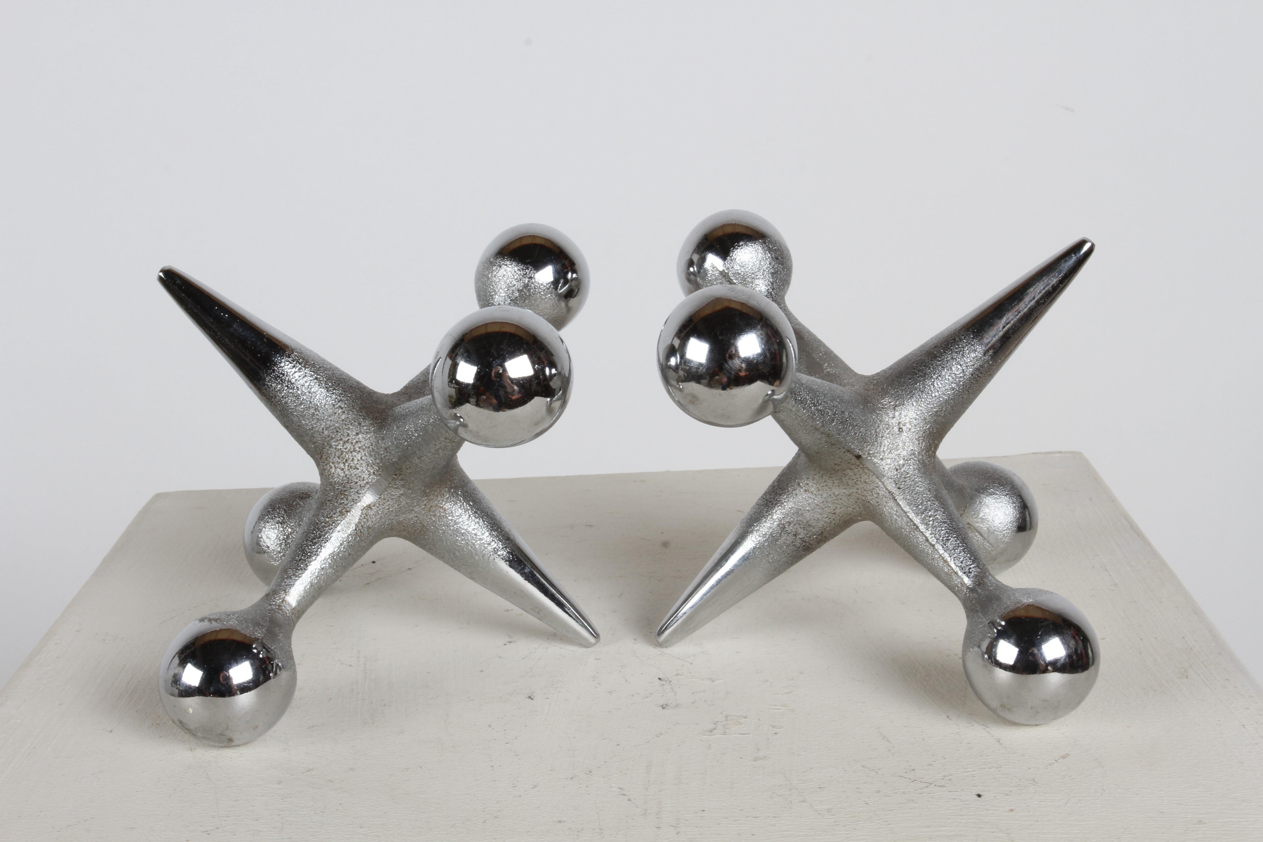 Bill Curry for Design line chrome plated iron jacks bookends or decorative objects. Often attributed to George Nelson, these are all original chrome plated. 


