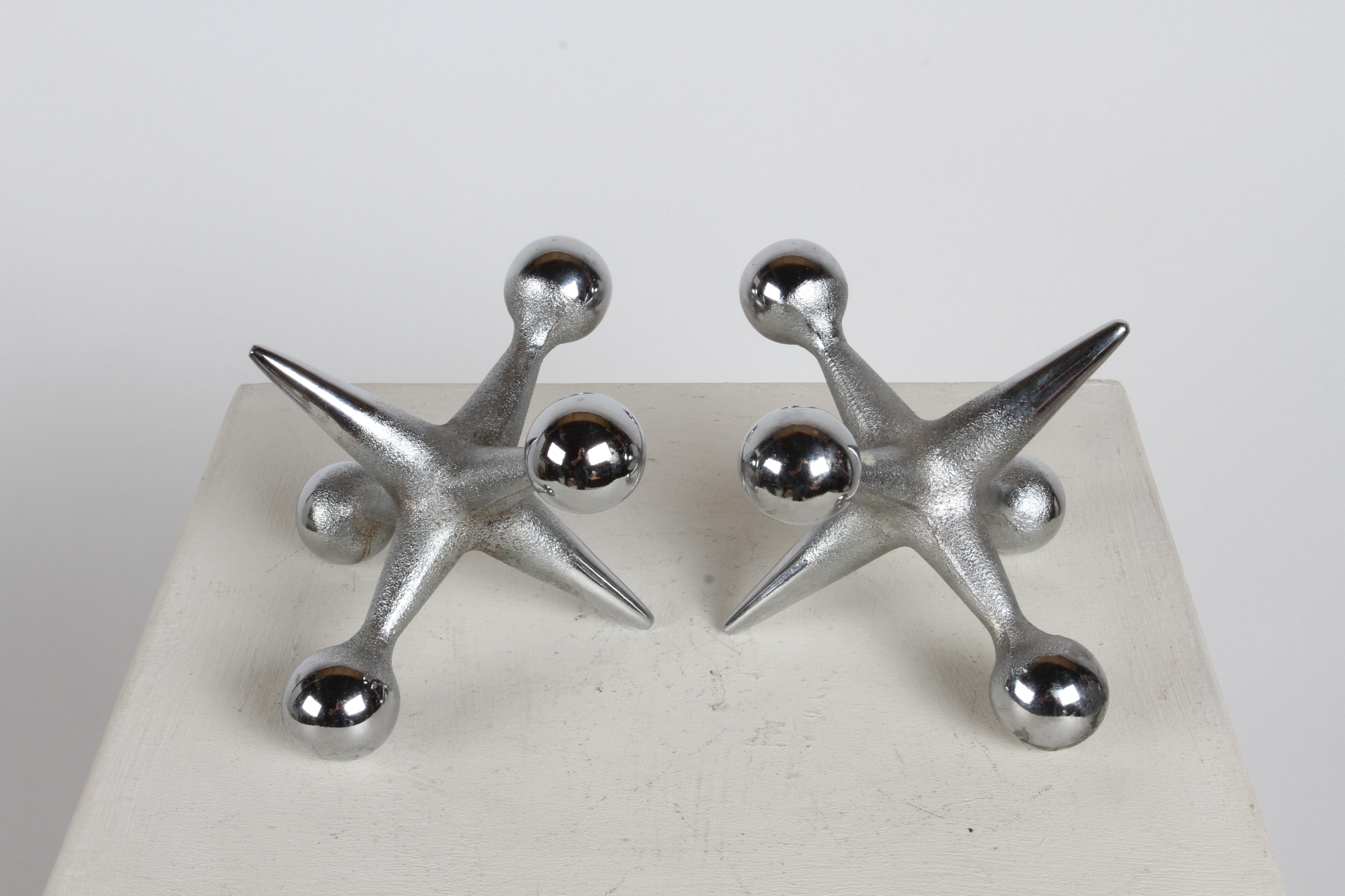 Pair of Mid-Century Modern Bill Curry Design Line Chrome Jacks Bookends  1