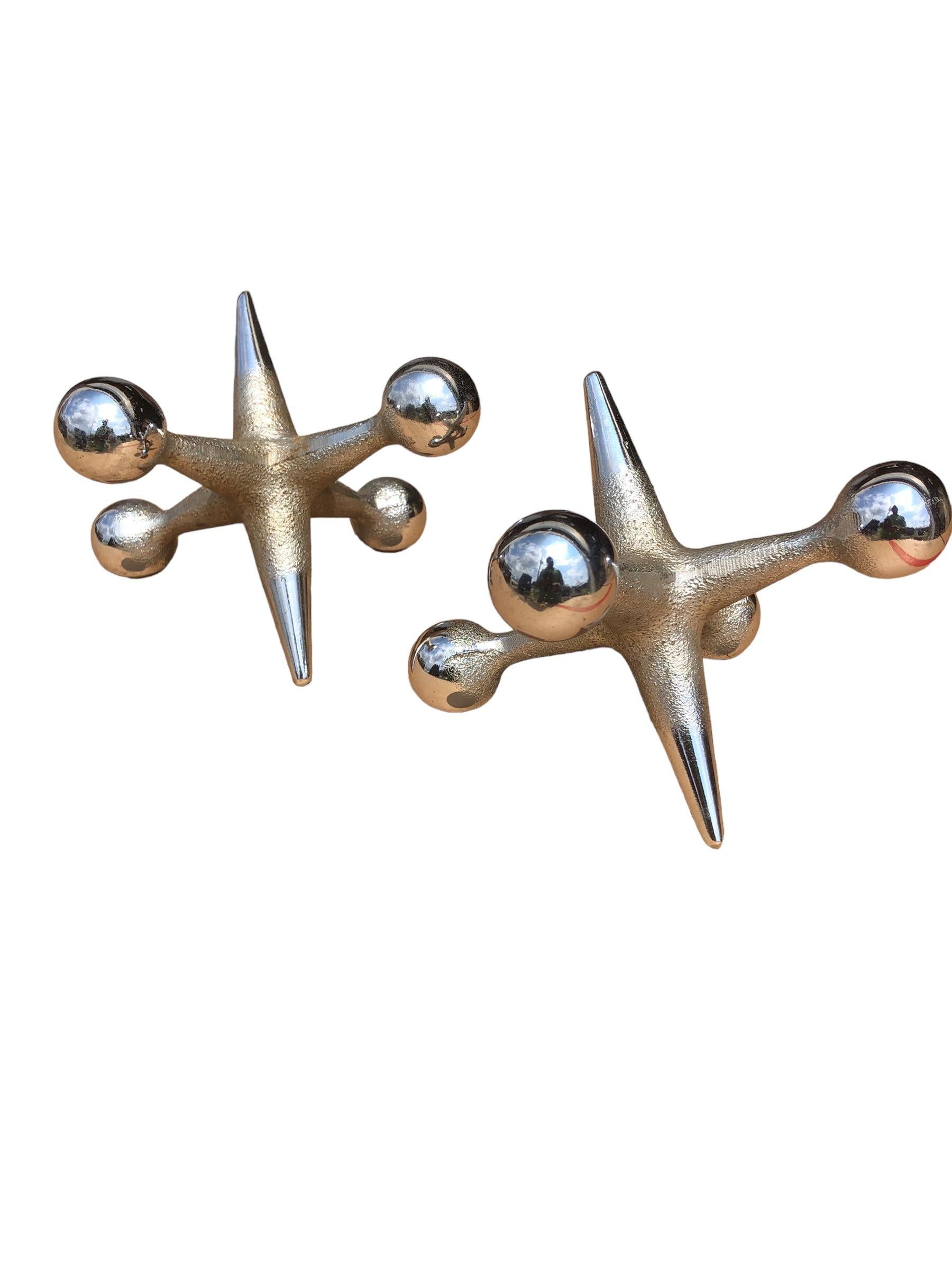 Pair of Mid-Century Modern Bill Curry Design Line Chrome Jacks Bookends 3