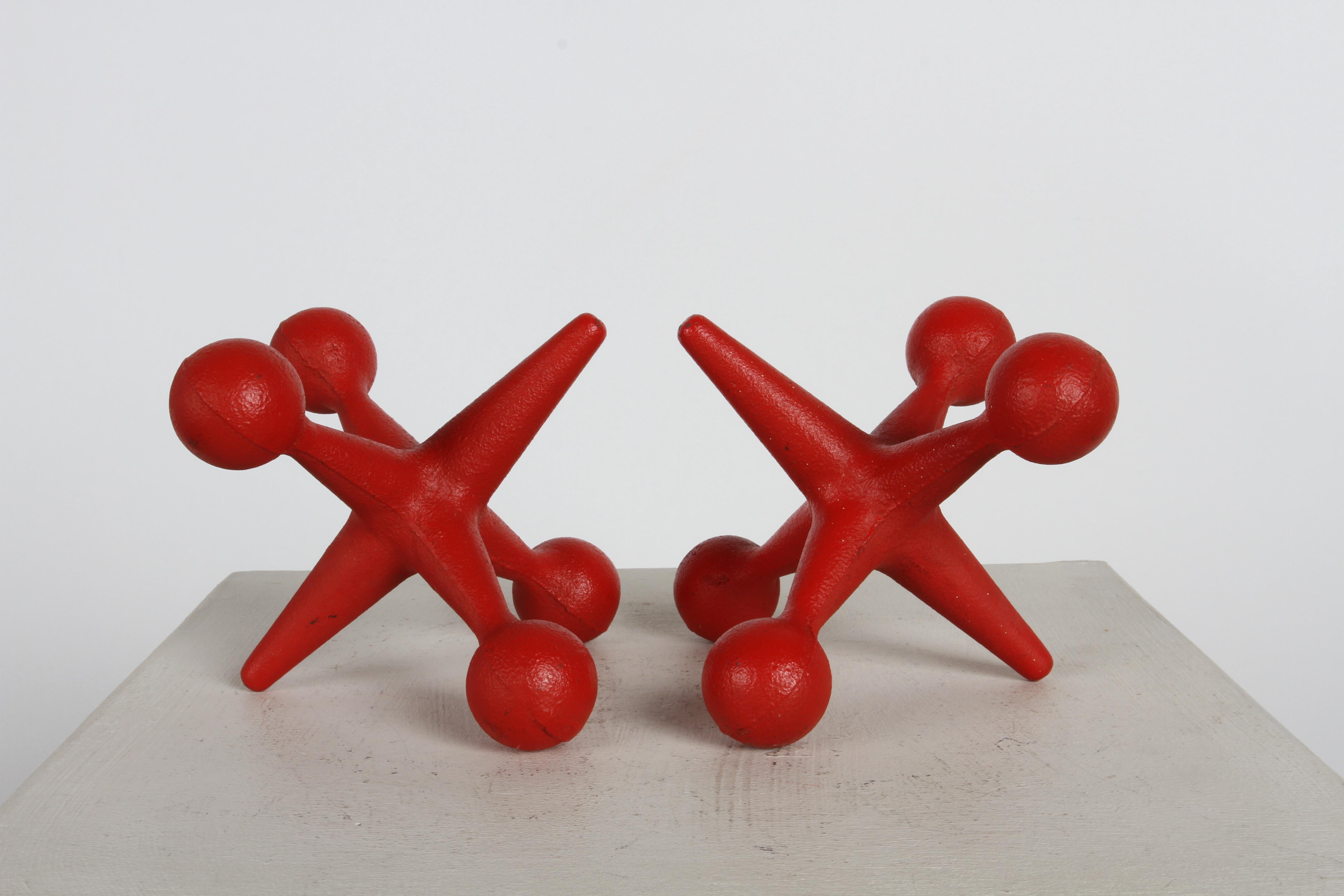 American Pair of Mid-Century Modern Bill Curry Design Line POP Red Color Jacks Bookends  For Sale