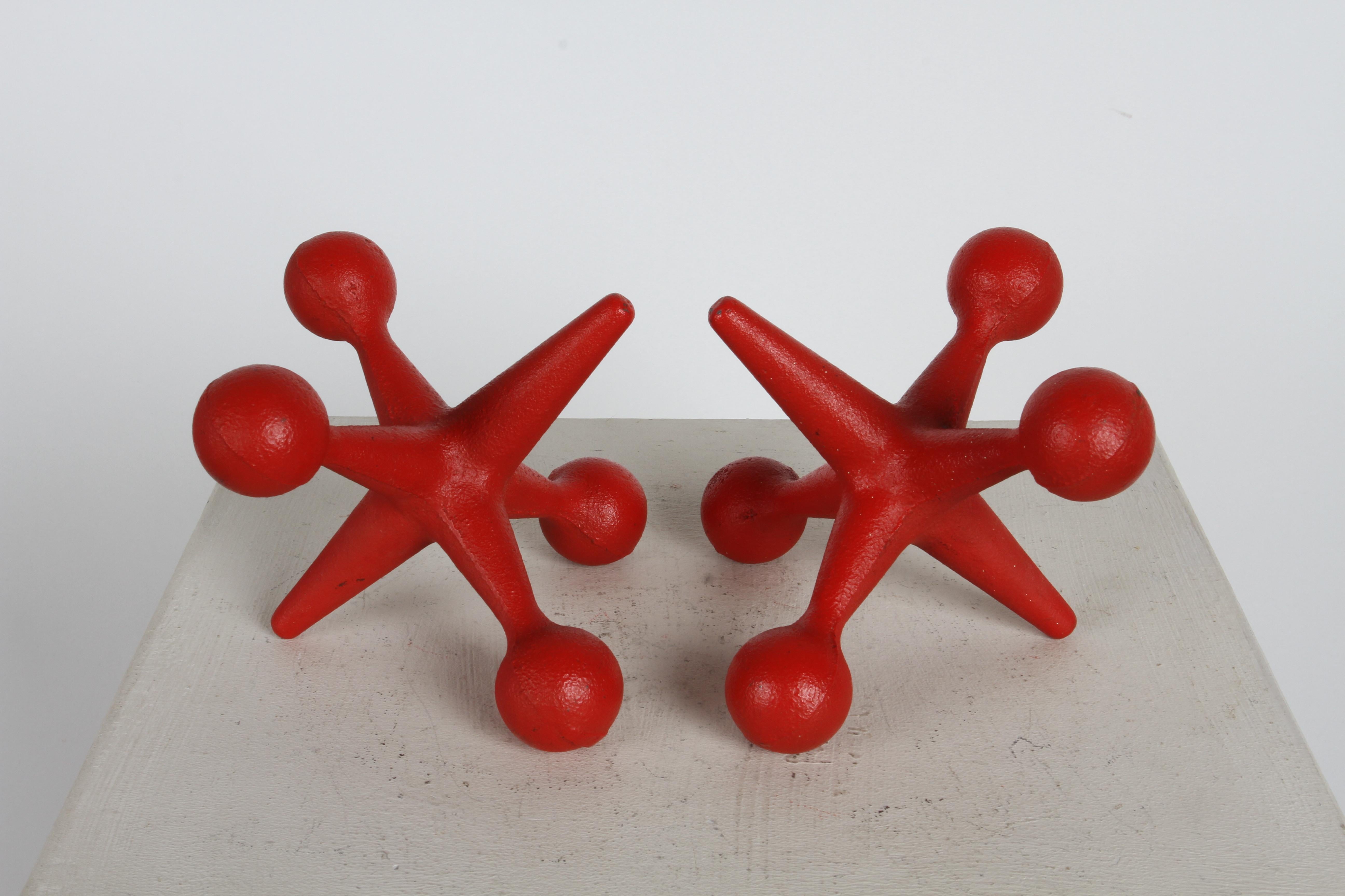 Plated Pair of Mid-Century Modern Bill Curry Design Line POP Red Color Jacks Bookends  For Sale