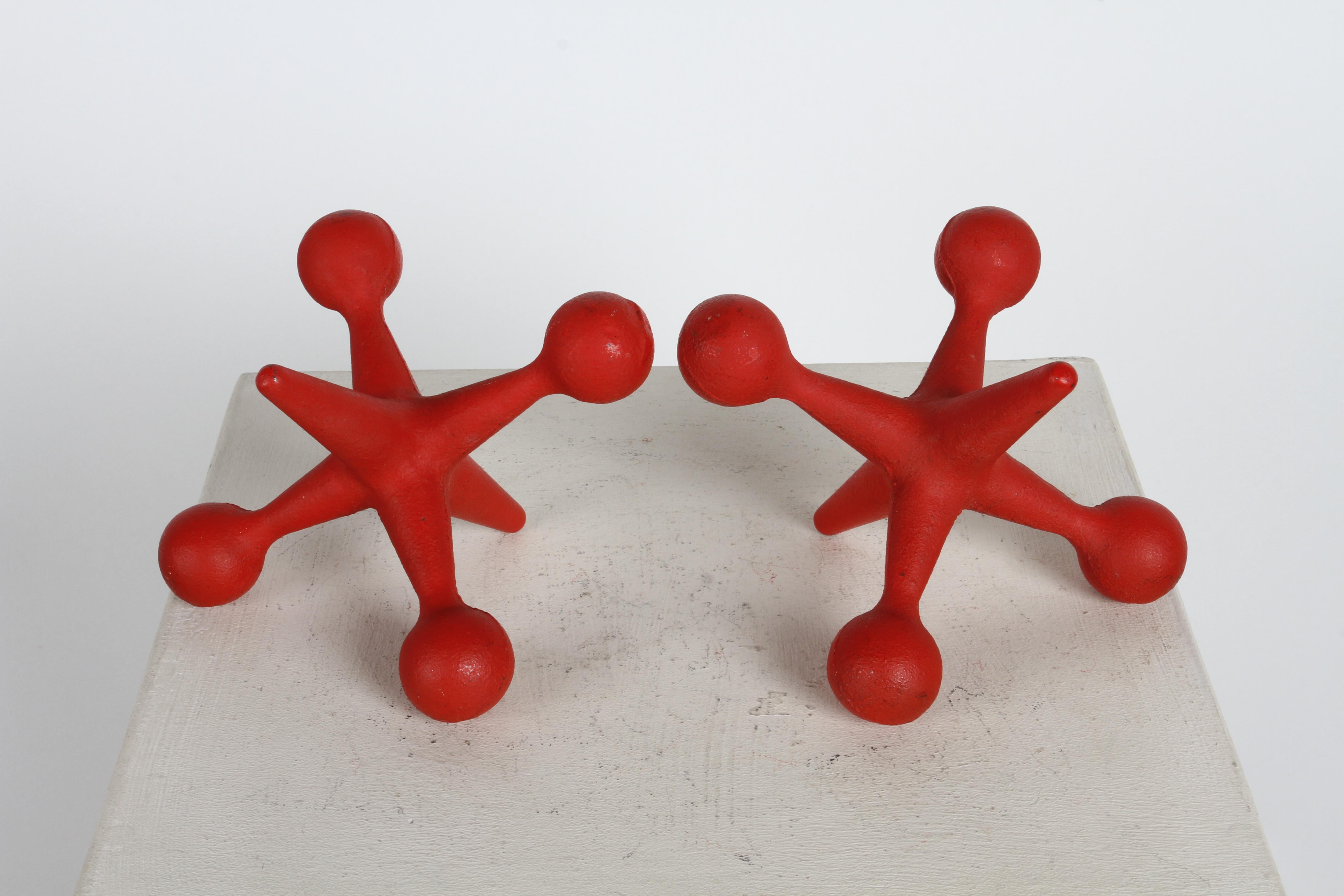 Pair of Mid-Century Modern Bill Curry Design Line POP Red Color Jacks Bookends  For Sale 1