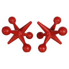 Pareja de sujetalibros de mediados de siglo Bill Curry Design Line POP de color rojo Jacks