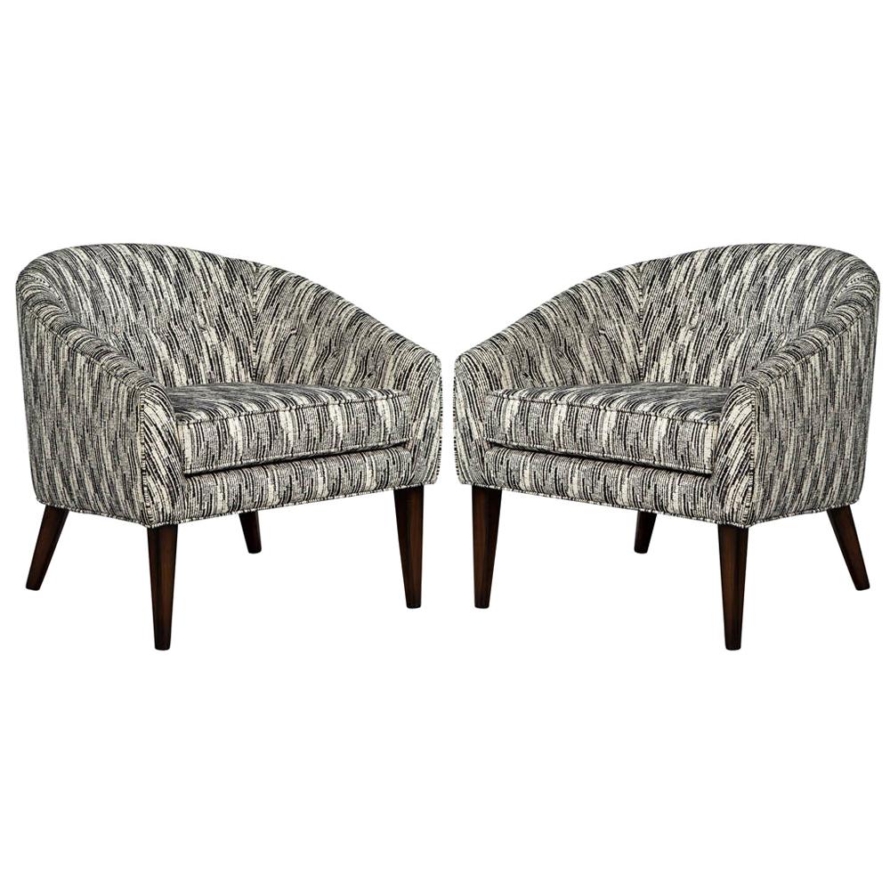 Pair of Mid-Century Modern Black and White Lounge Chairs For Sale