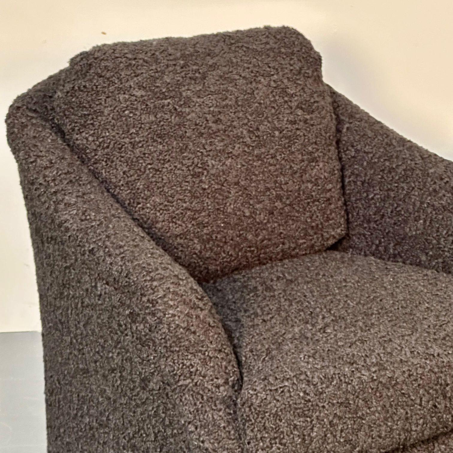 Pair of Mid-Century Modern Black Bouclé Tub / Swivel / Lounge Chairs, Faux Fur For Sale 10