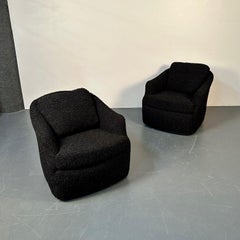 Pareja de Sillas de Butaca / Giratorias / Lounge de Bouclé Negro Modernas de Mitad de Siglo, Piel sintética