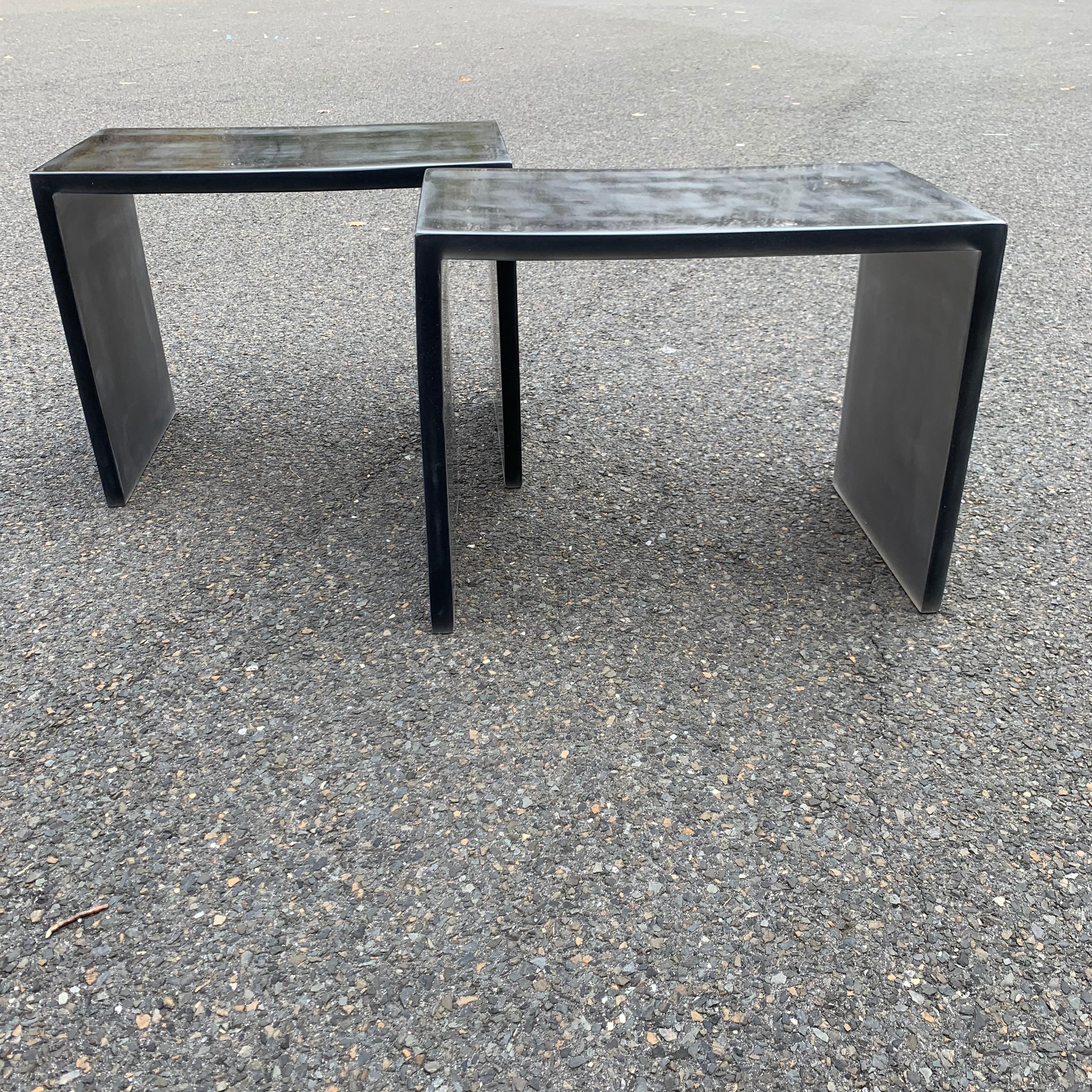Pair of Mid-Century Modern Black Frosted Lucite Side Tables or Benches 4