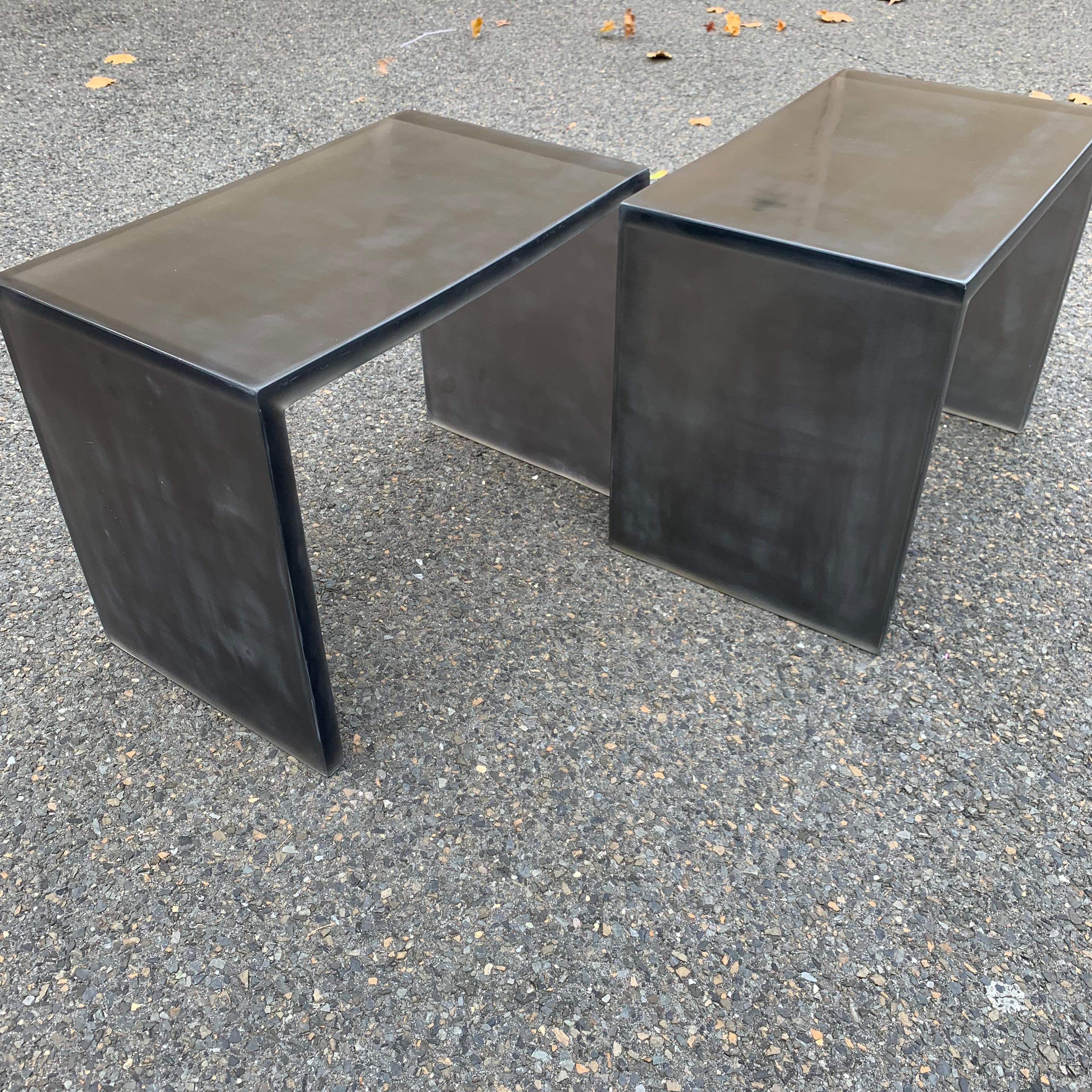 Pair of Mid-Century Modern Black Frosted Lucite Side Tables or Benches 5
