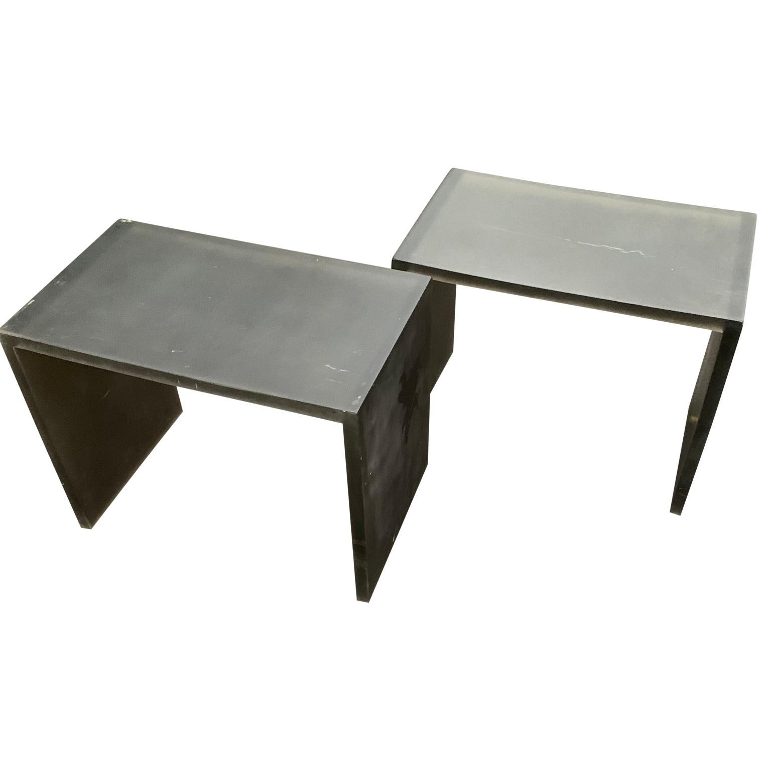 American Pair of Mid-Century Modern Black Frosted Lucite Side Tables or Benches