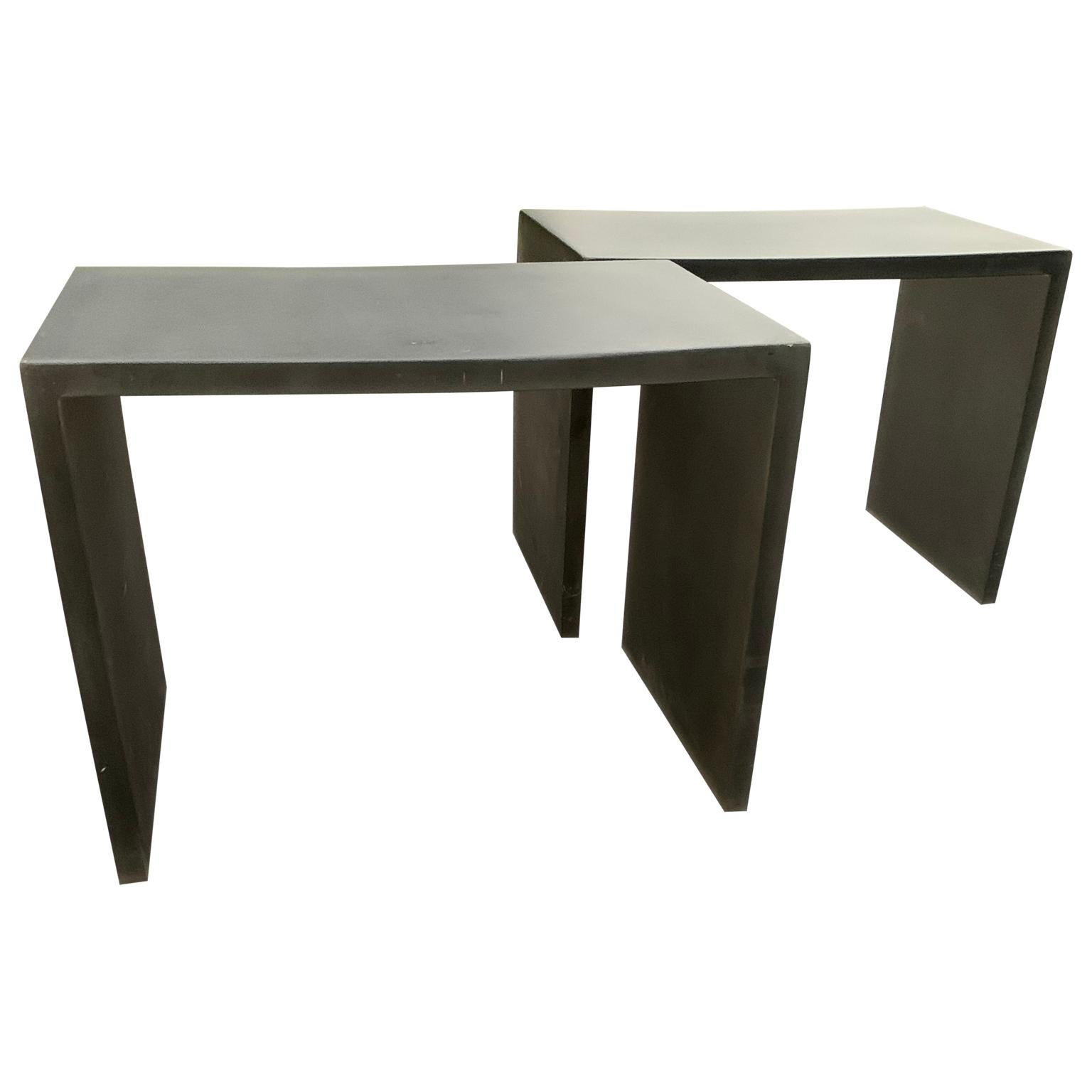 Resin Pair of Mid-Century Modern Black Frosted Lucite Side Tables or Benches