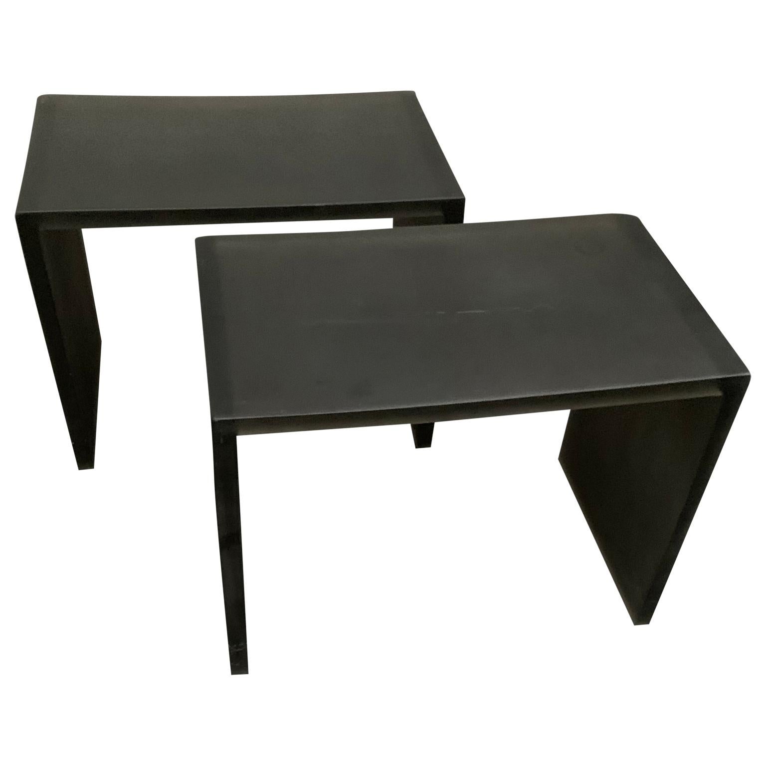 Pair of Mid-Century Modern Black Frosted Lucite Side Tables or Benches 1