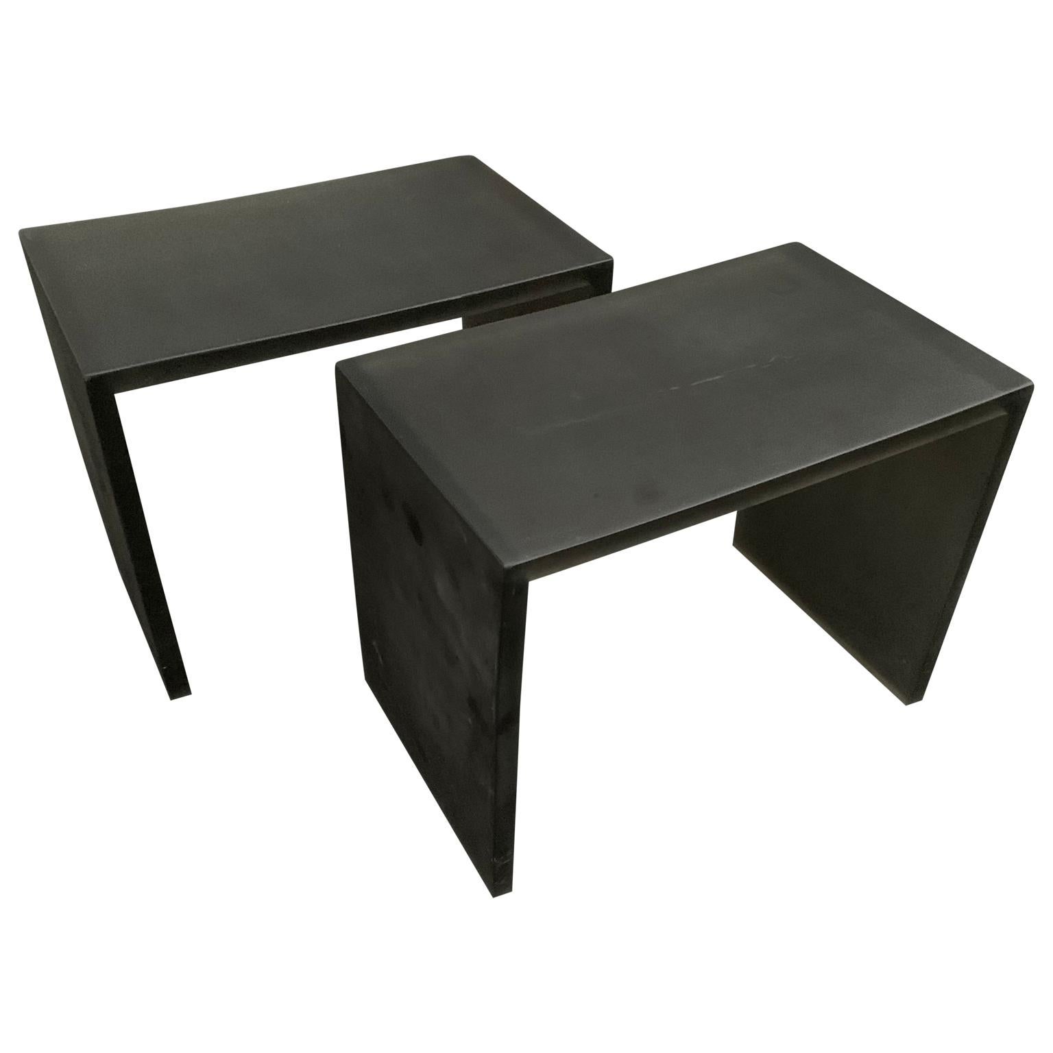 Pair of Mid-Century Modern Black Frosted Lucite Side Tables or Benches 2