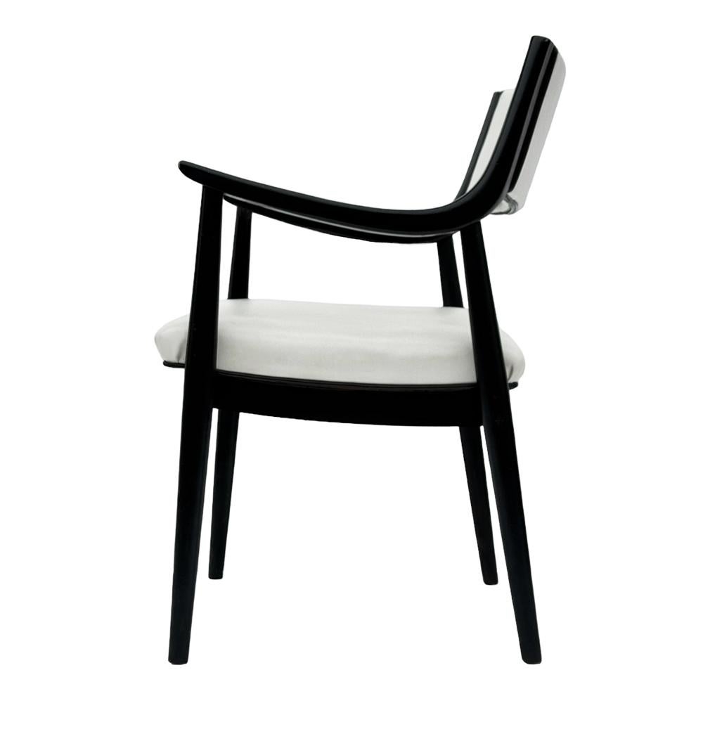 Pair of Mid-Century Modern Black Lacquer Danish Modern Style Armchairs in White For Sale 4
