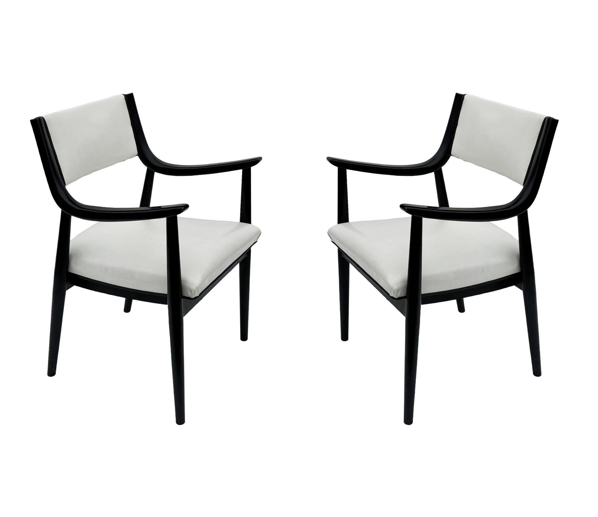 Pair of Mid-Century Modern Black Lacquer Danish Modern Style Armchairs in White For Sale 5