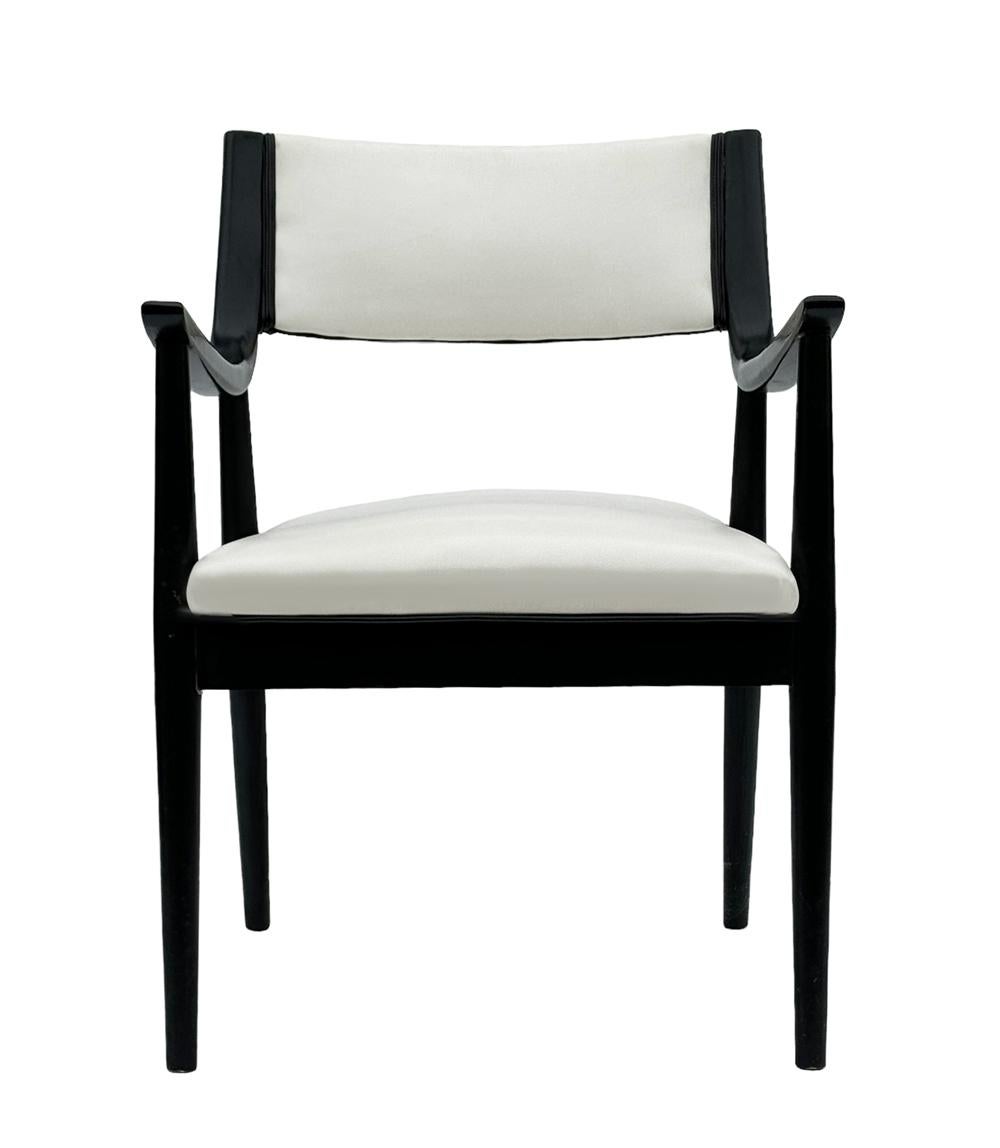 Pair of Mid-Century Modern Black Lacquer Danish Modern Style Armchairs in White For Sale 6