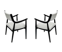 Pair of Mid-Century Modern Black Lacquer Danish Modern Style Armchairs in White