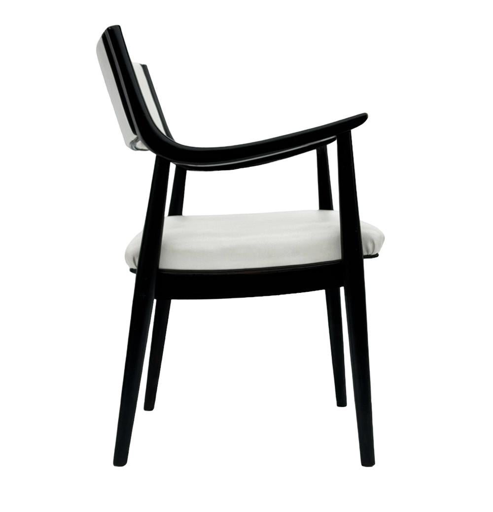 American Pair of Mid-Century Modern Black Lacquer Danish Modern Style Armchairs in White For Sale
