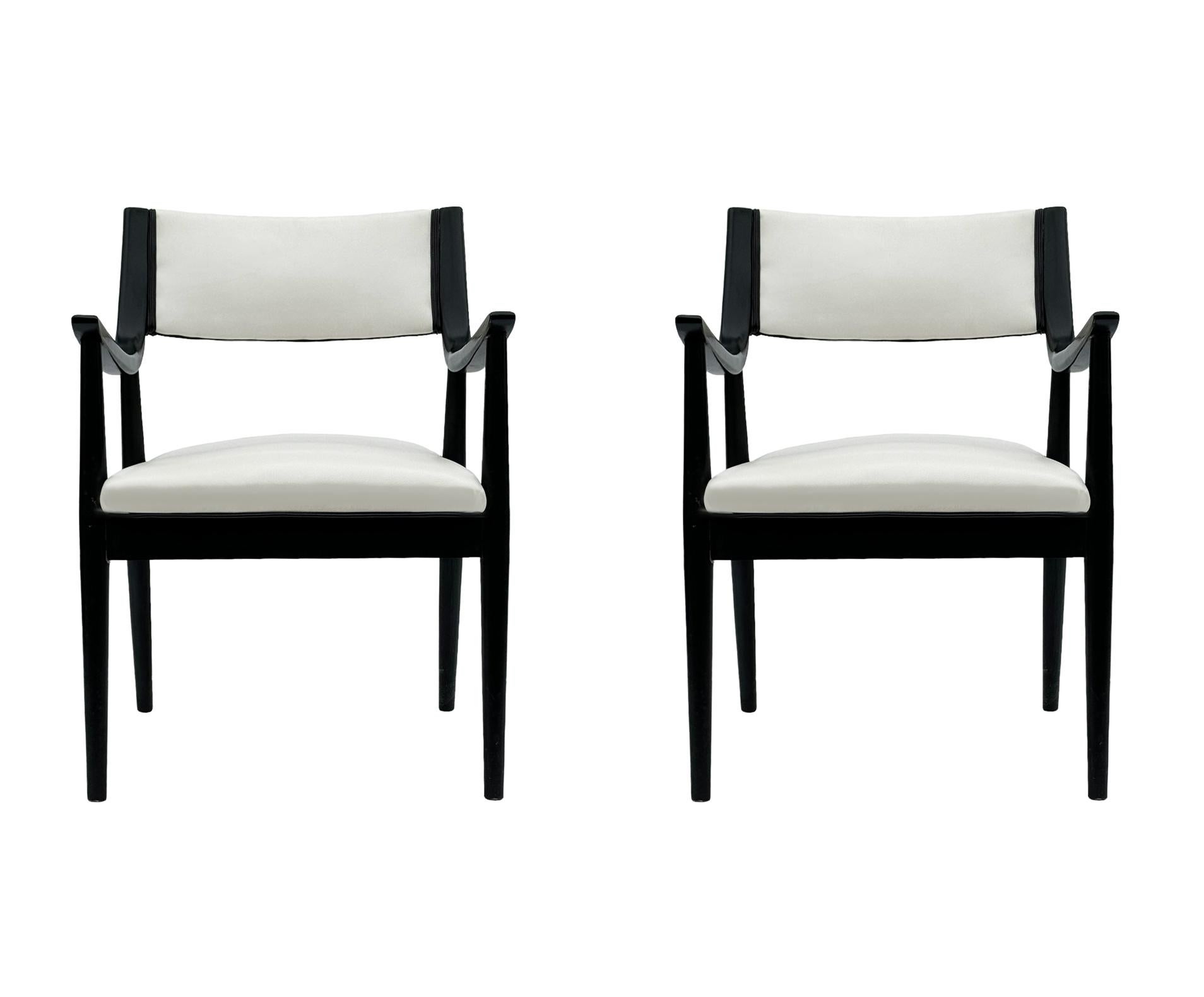 Pair of Mid-Century Modern Black Lacquer Danish Modern Style Armchairs in White In Good Condition For Sale In Philadelphia, PA