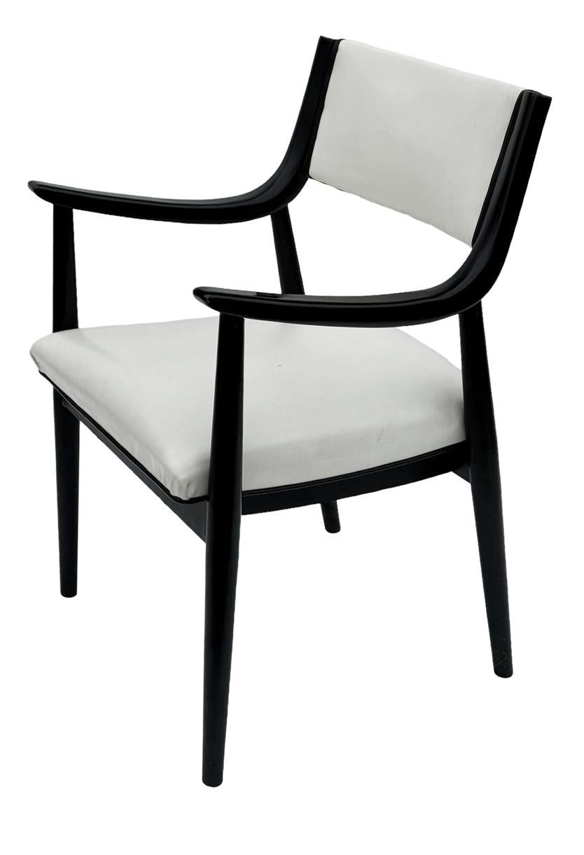 Mid-20th Century Pair of Mid-Century Modern Black Lacquer Danish Modern Style Armchairs in White For Sale