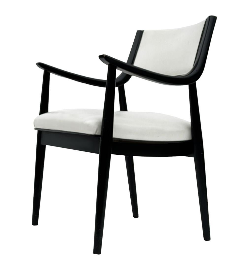 Pair of Mid-Century Modern Black Lacquer Danish Modern Style Armchairs in White For Sale 3