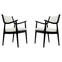 Pair of Mid-Century Modern Black Lacquer Danish Modern Style Armchairs in White