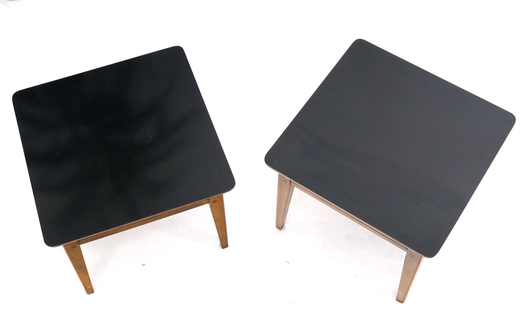 Pair of Mid-Century Modern Black Laminate Top Walnut End Tables Stands For Sale 9