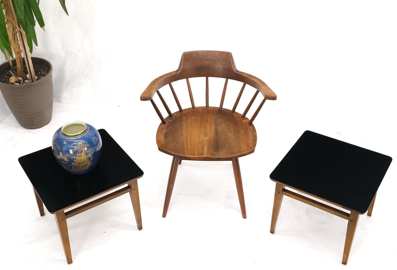 American Pair of Mid-Century Modern Black Laminate Top Walnut End Tables Stands For Sale