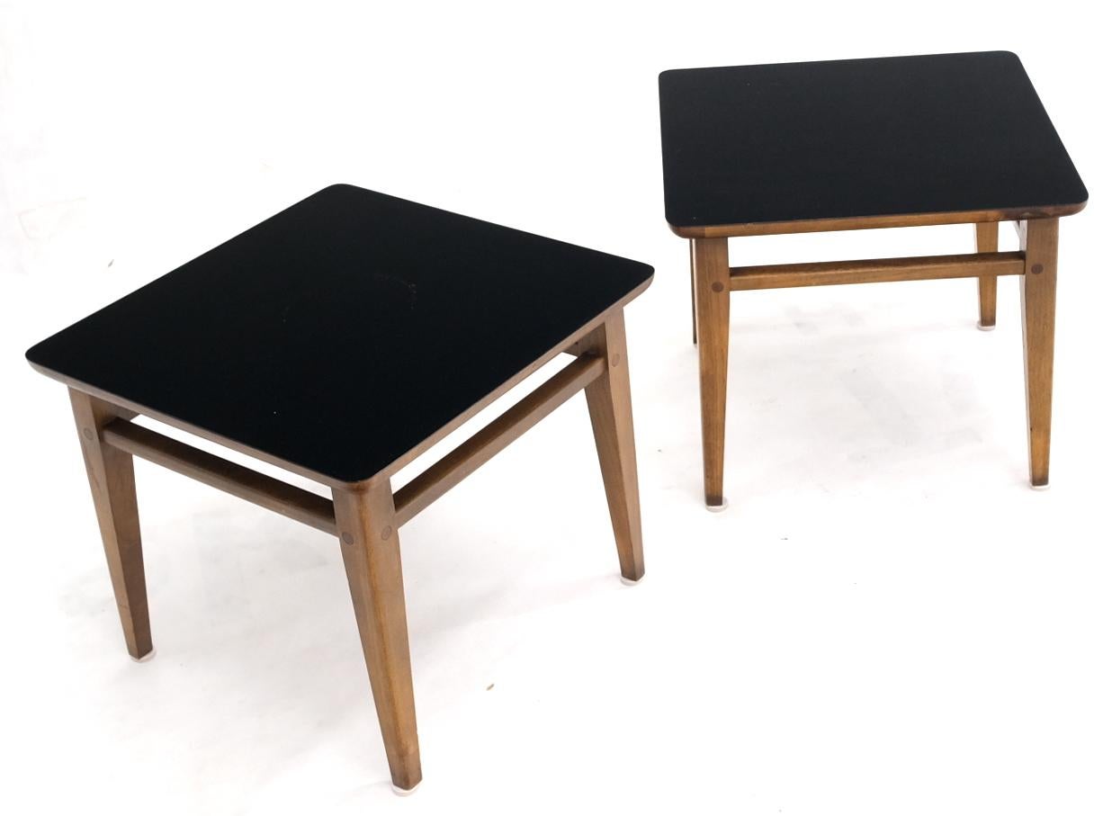 Pair of Mid-Century Modern Black Laminate Top Walnut End Tables Stands For Sale 1