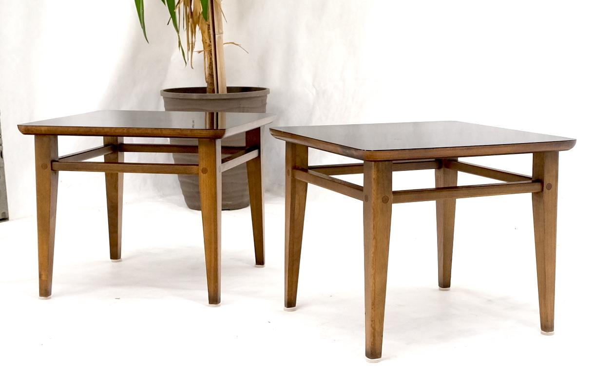 Pair of Mid-Century Modern Black Laminate Top Walnut End Tables Stands For Sale 2