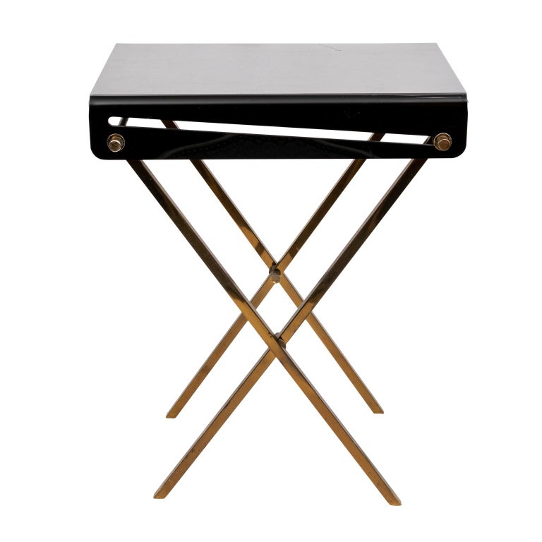 Pair of MidCentury Modern Black Lucite and Brass Tray Tables For Sale
