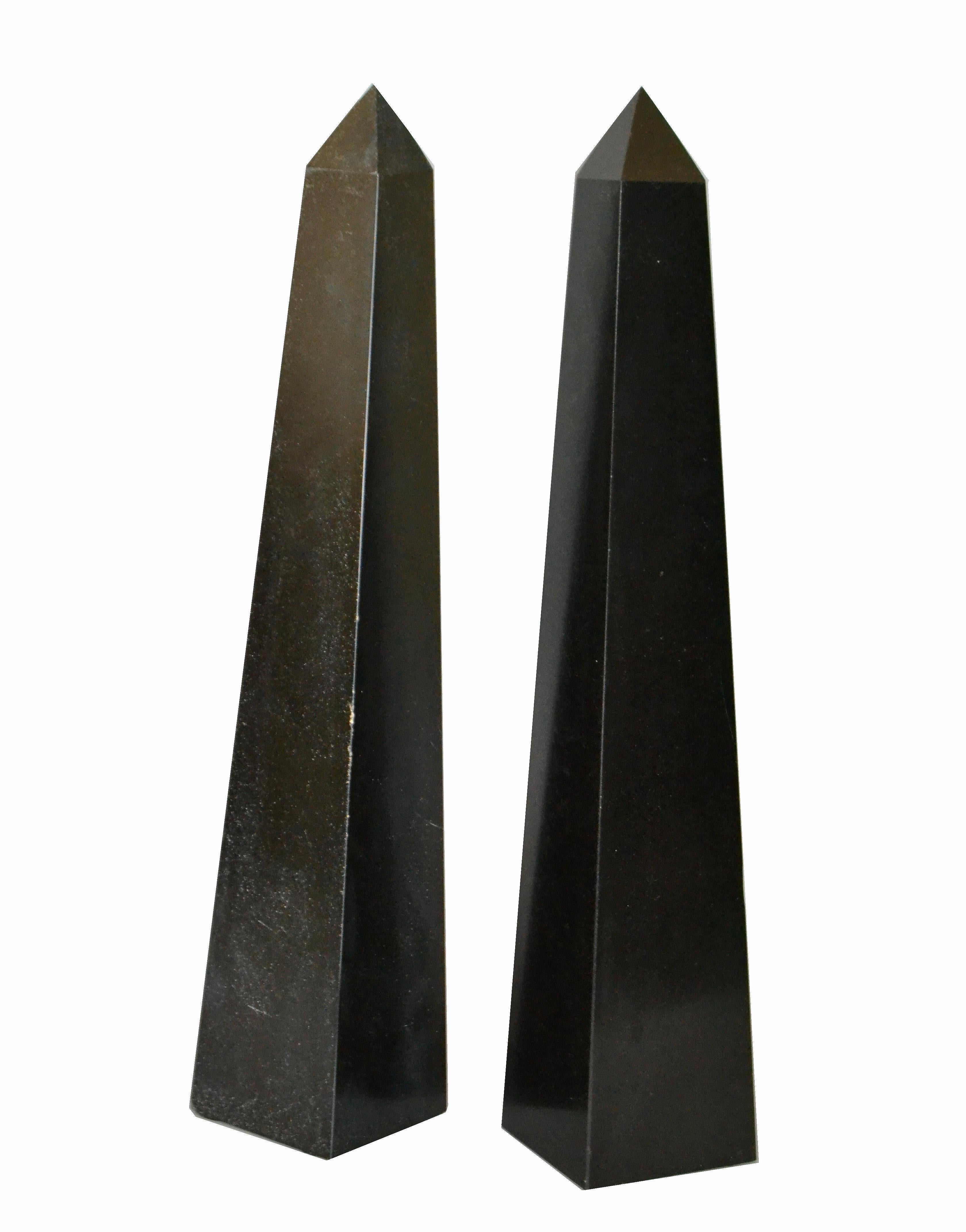 American Pair of Mid-Century Modern Black Marble Obelisks