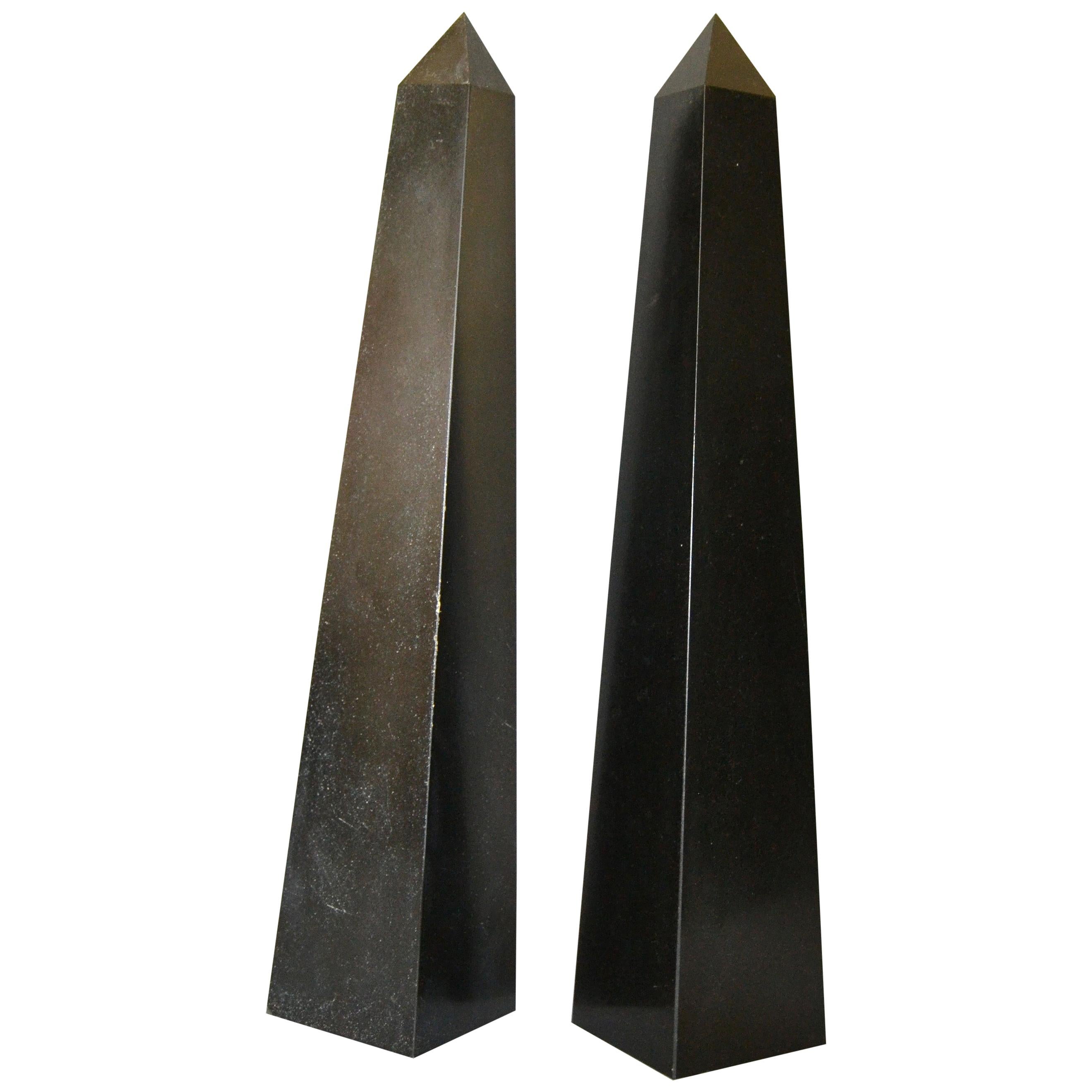 Pair of Mid-Century Modern Black Marble Obelisks