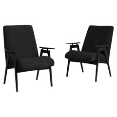 Pair of Mid-Century Modern Black-Patinated Upholstered Armchairs Czechia