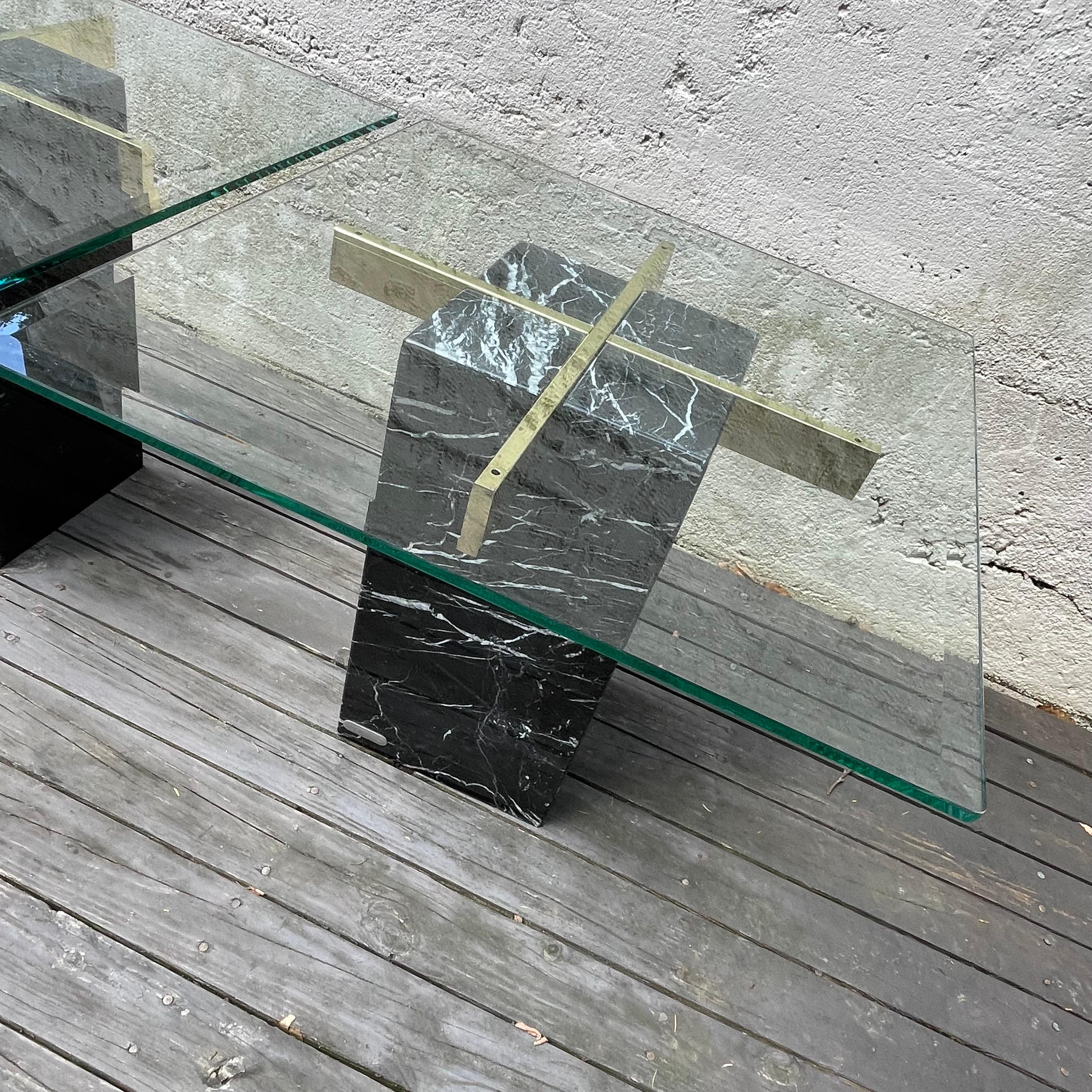 Italian Pair of Mid Century Modern Black Marble Base Side Tables by Artedi, Italy For Sale