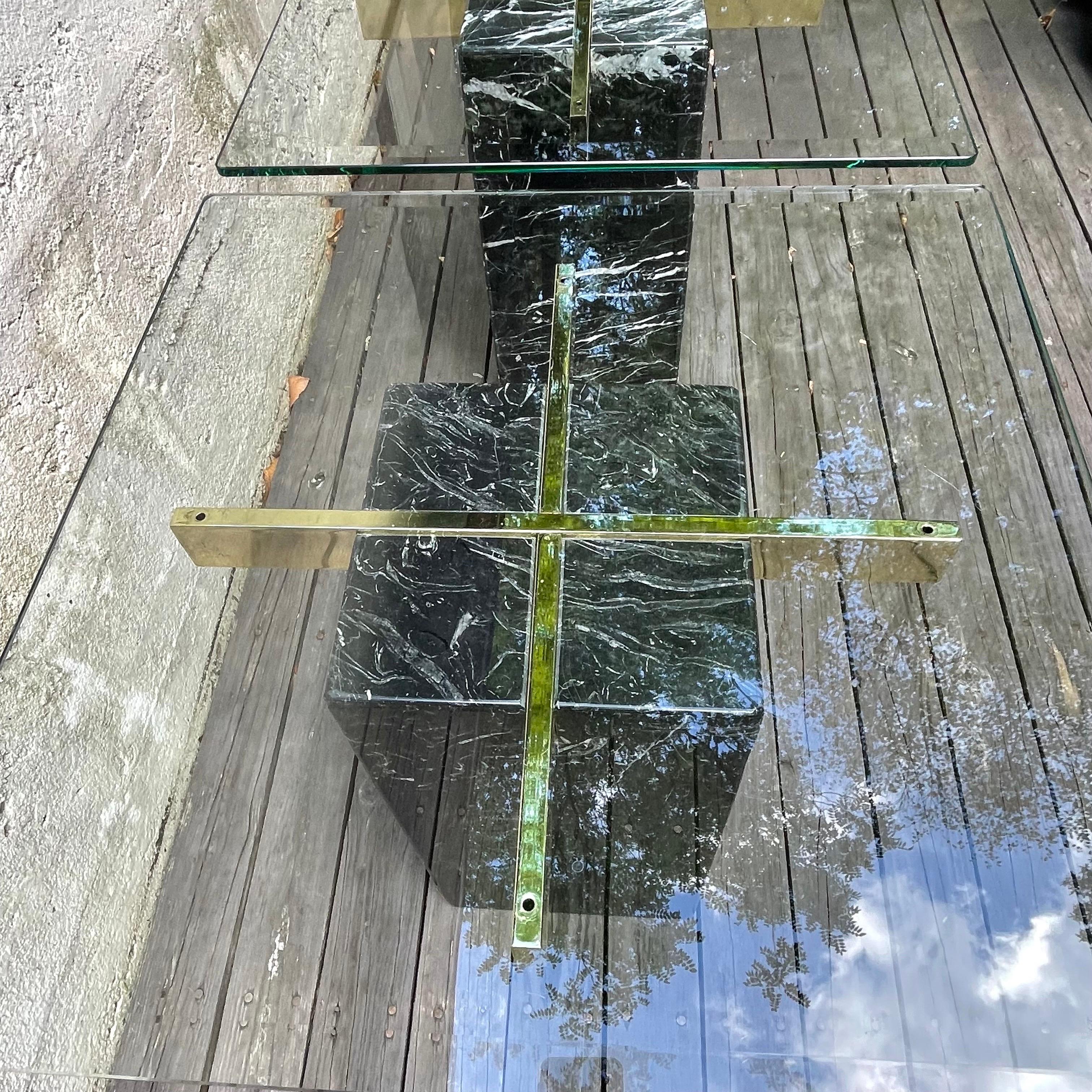 Pair of Mid Century Modern Black Marble Base Side Tables by Artedi, Italy In Good Condition For Sale In Bedford Hills, NY
