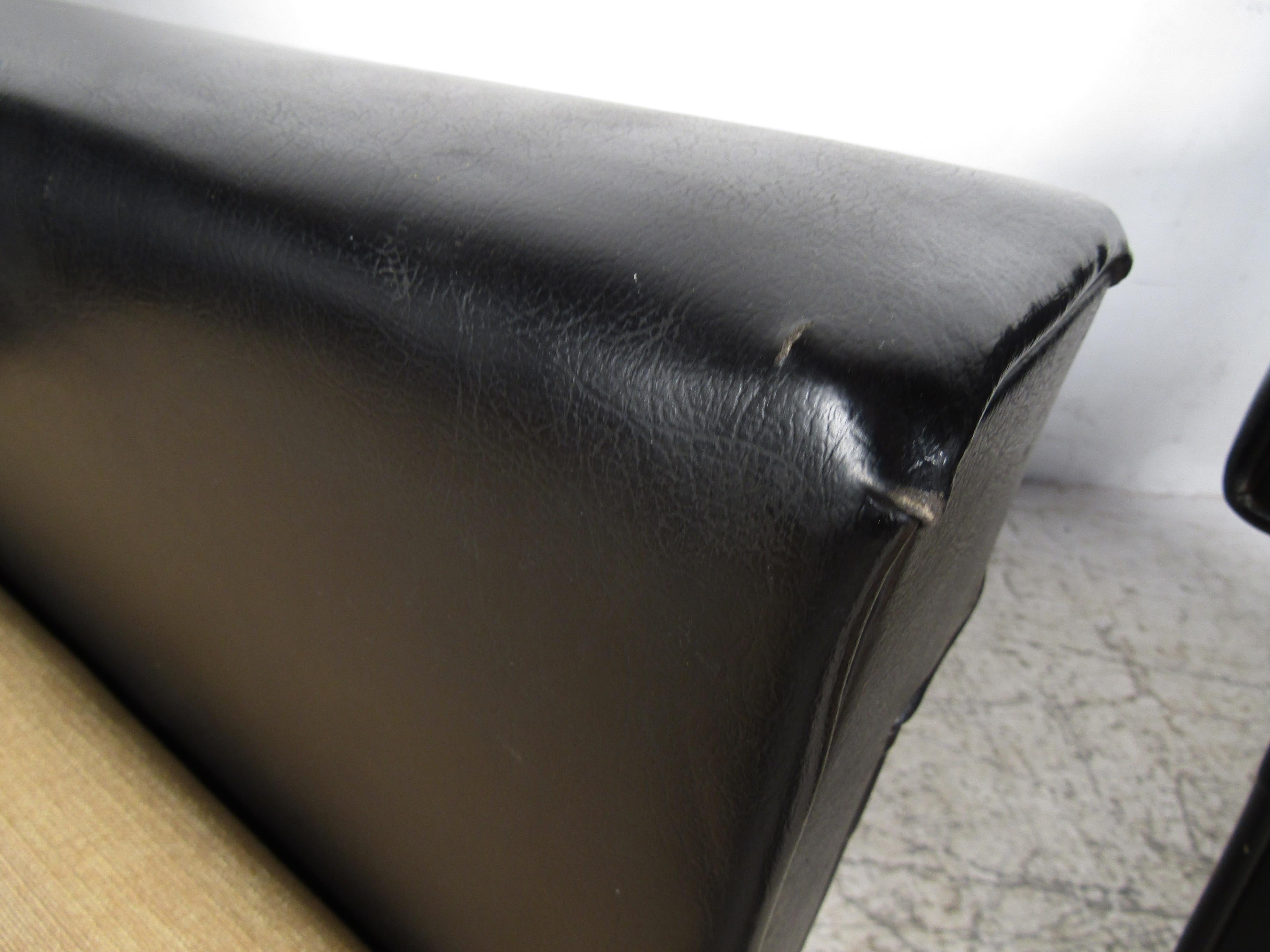Pair of Mid-Century Modern Black Vinyl Lounge Chairs 7