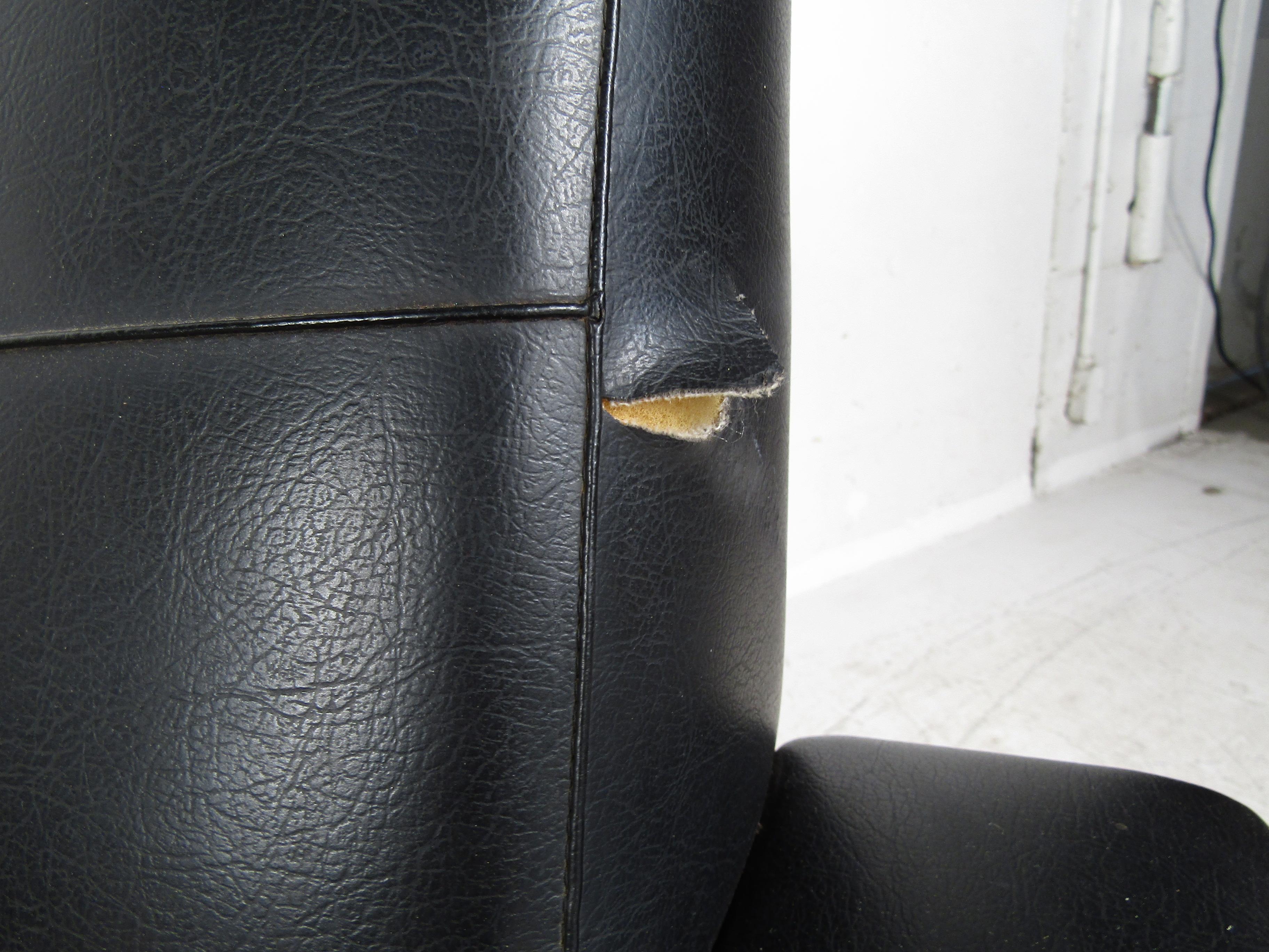 Pair of Mid-Century Modern Black Vinyl Lounge Chairs 2