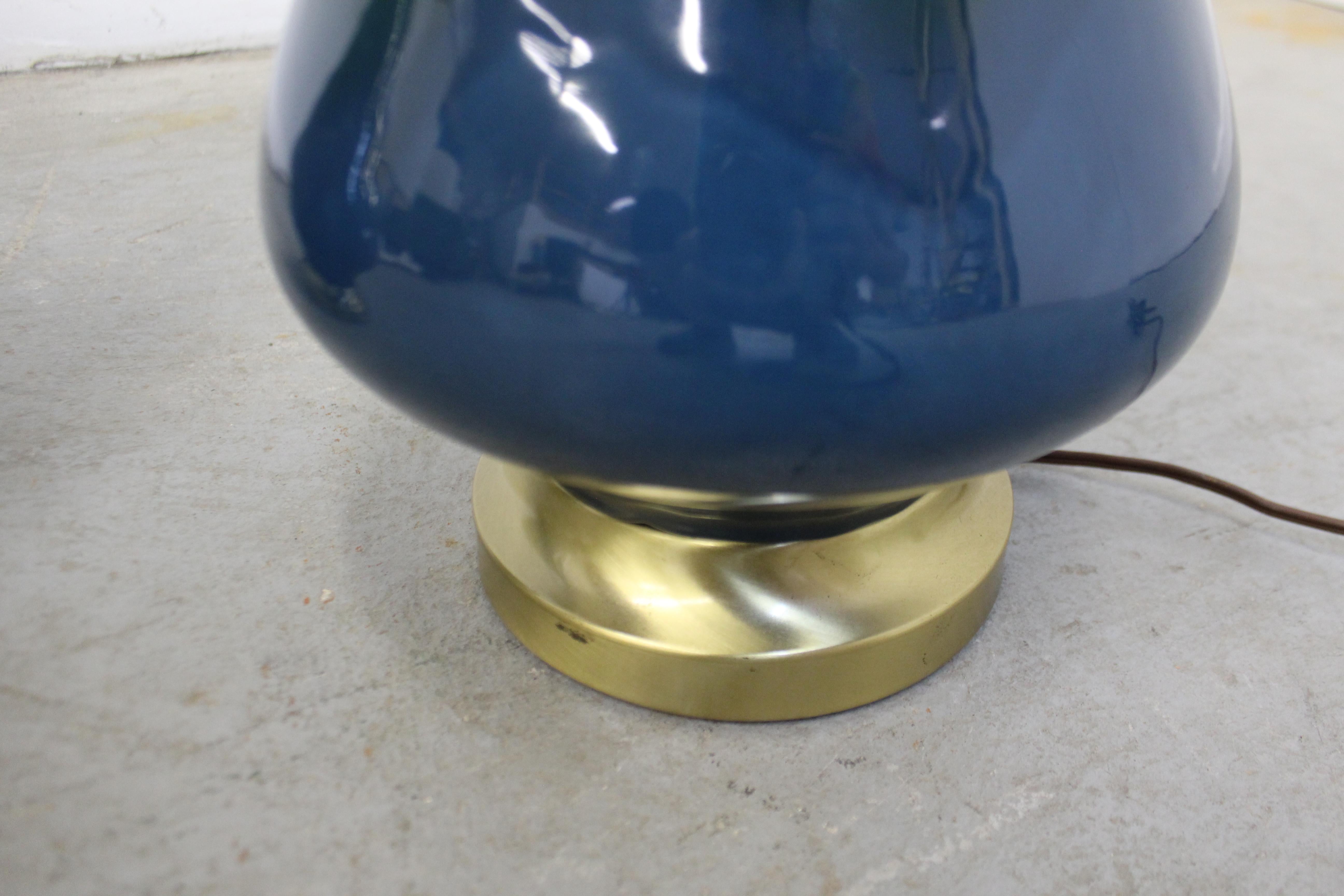 Pair of Mid-Century Modern Blue Green Drip Glaze Table Lamps In Good Condition In Wilmington, DE