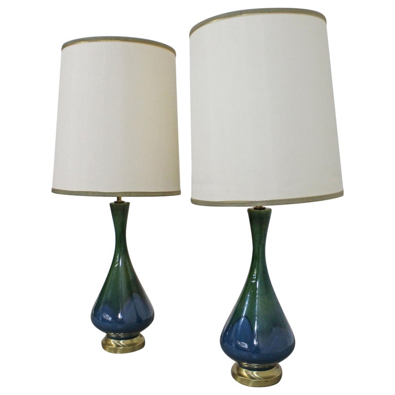 Pair Of Mid Century Modern Blue Green, Blue And Green Lamp