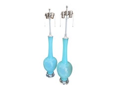 Pair of Mid Century Modern Blue Murano Glass Table Lamps