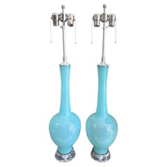 Pair of Mid Century Modern Blue Murano Glass Table Lamps