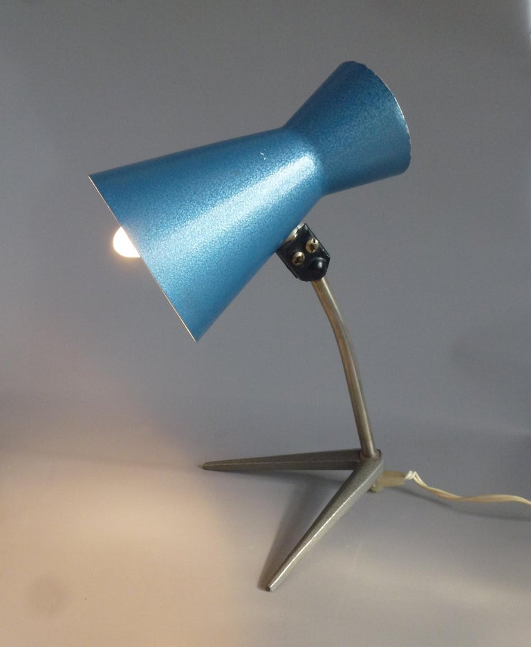 Pair of MidCentury Modern Blue Nightstand Lamps, Hungary 1960s For