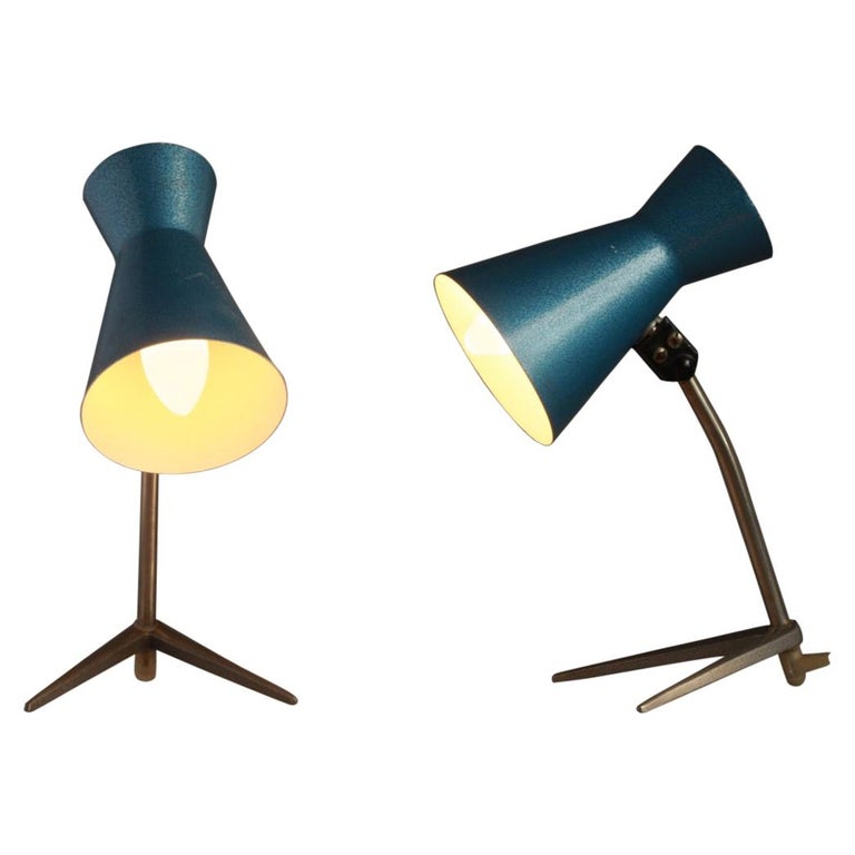 Pair of MidCentury Modern Blue Nightstand Lamps, Hungary 1960s For