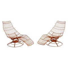 Pair of Mid-Century Modern Bottemiller Atomic Orange Siesta Chaise Lounge Chairs